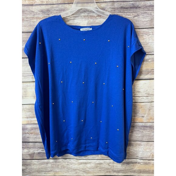 Fashion Formulas 3 Piece Outfit Jacket Shirt Skirt Set 2X Blue Purple Gold Studs - Picture 7 of 10